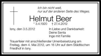 Anzeige von Helmut Beer von Schwäbische Zeitung