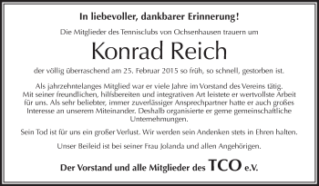 Anzeige von Konrad Reich von Schwäbische Zeitung