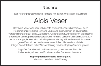 Anzeige von Alois Veser von Schwäbische Zeitung
