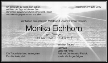 Anzeige von Monika Eichhorn von Schwäbische Zeitung