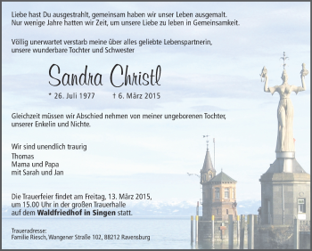 Anzeige von Sandra Christl von Schwäbische Zeitung