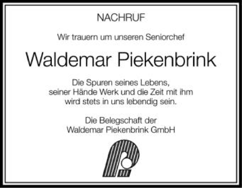  Traueranzeige für Waldemar Piekenbrink vom 06.10.2012 aus Schwäbische Zeitung
