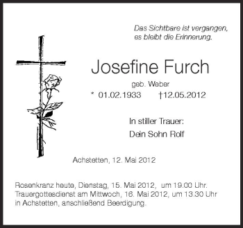 Anzeige von Josefine Furch von Schwäbische Zeitung