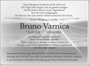 Anzeige von Bruno Varnica von Schwäbische Zeitung