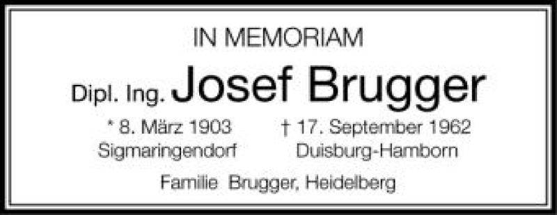  Traueranzeige für Josef Brugger vom 17.09.2012 aus Schwäbische Zeitung