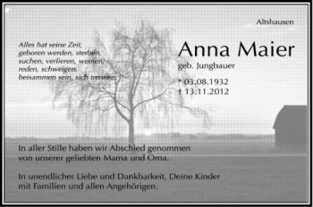 Anzeige von Anna  Maier von Schwäbische Zeitung