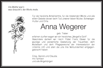 Anzeige von Anna Weger von Schwäbische Zeitung