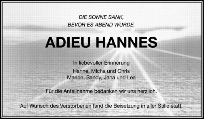  Traueranzeige für Hannes  vom 25.08.2012 aus Schwäbische Zeitung