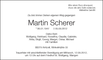 Anzeige von Martin Scherer von Schwäbische Zeitung