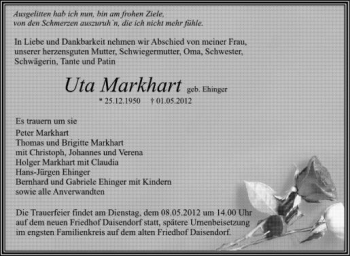 Anzeige von Uta Markhart von Schwäbische Zeitung