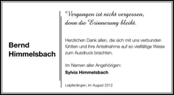 Anzeige von Bernd Himmelsbach von Schwäbische Zeitung