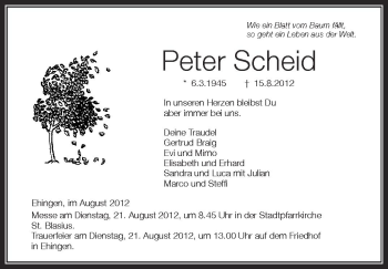 Anzeige von Peter Scheid von Schwäbische Zeitung