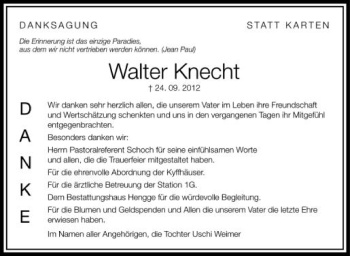 Anzeige von Walter Knecht von Schwäbische Zeitung