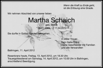 Anzeige von Martha Schaich von Schwäbische Zeitung