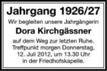 Anzeige von Dora Kirchgässer von Schwäbische Zeitung