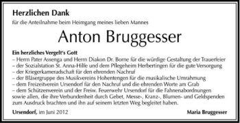 Anzeige von Anton Bruggesser von Schwäbische Zeitung