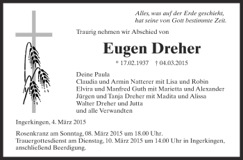 Anzeige von Eugen Dreher von Schwäbische Zeitung