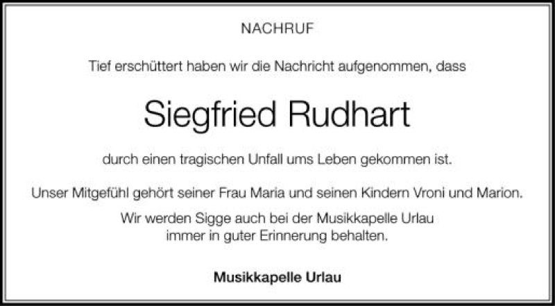  Traueranzeige für Siegfried Rudhart vom 28.09.2012 aus Schwäbische Zeitung