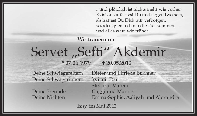  Traueranzeige für Servet Akdemir vom 30.05.2012 aus Schwäbische Zeitung