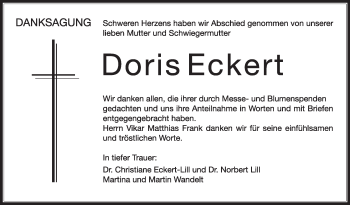 Anzeige von Doris Eckert von Schwäbische Zeitung