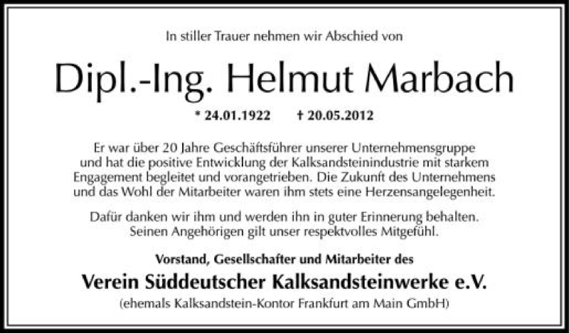  Traueranzeige für Helmut Marbach vom 26.05.2012 aus Schwäbische Zeitung
