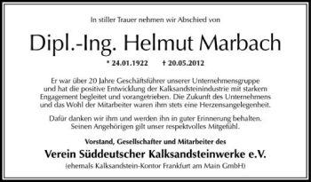 Anzeige von Helmut Marbach von Schwäbische Zeitung