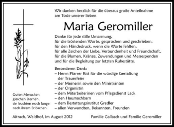 Anzeige von Maria Geromiller von Schwäbische Zeitung