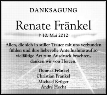 Anzeige von Renate Fränkel von Schwäbische Zeitung