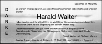 Anzeige von Harald Walter von Schwäbische Zeitung