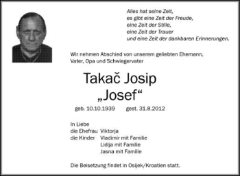 Anzeige von Takac  Josip von Schwäbische Zeitung