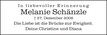 Anzeige von Melanie Schänzle von Schwäbische Zeitung