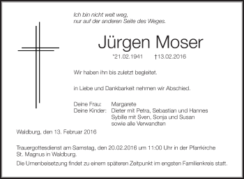 Anzeige von Jürgen Moser von Schwäbische Zeitung