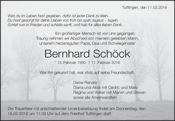 Anzeige von Bernhard Schöck von Schwäbische Zeitung