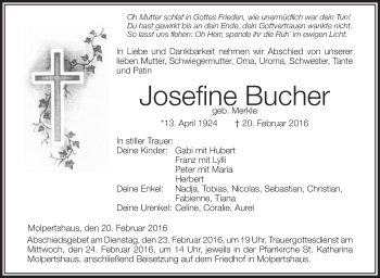 Anzeige von Josefine Bucher von Schwäbische Zeitung