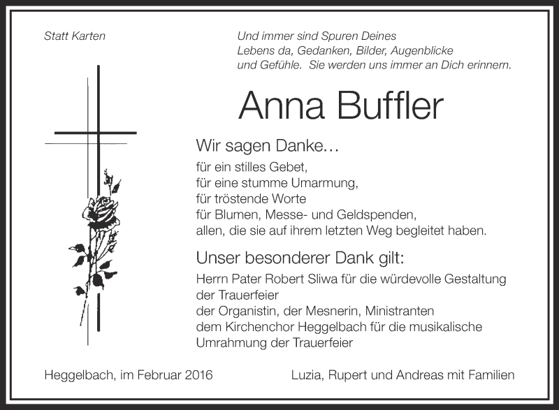  Traueranzeige für Anna Buffler vom 27.02.2016 aus Schwäbische Zeitung
