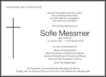 Anzeige von Sofie Messmer von Schwäbische Zeitung
