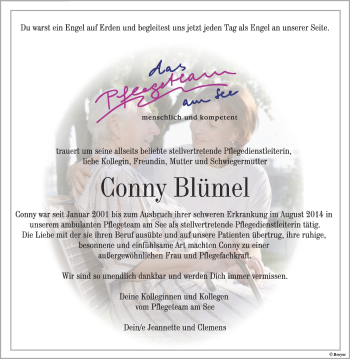 Anzeige von Conny Blümel von Schwäbische Zeitung