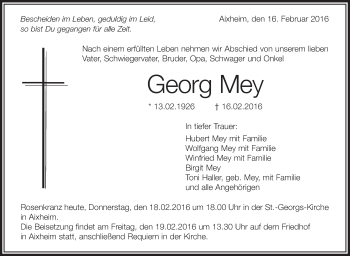 Anzeige von Georg Mey von Schwäbische Zeitung
