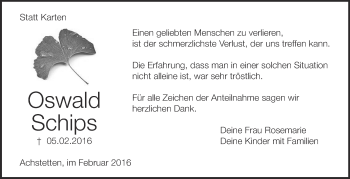Anzeige von Oswald Schips von Schwäbische Zeitung