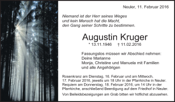 Anzeige von Augustin Kruger von Schwäbische Zeitung