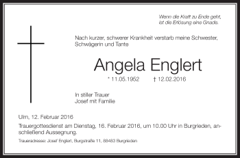 Anzeige von Angela Englert von Schwäbische Zeitung