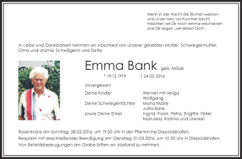 Anzeige von Emma Bank von Schwäbische Zeitung