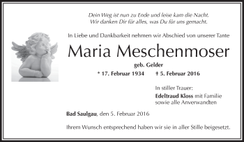 Anzeige von Maria Meschenmoser von Schwäbische Zeitung
