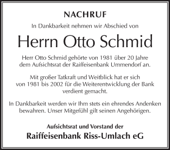 Anzeige von Otto Schmid von Schwäbische Zeitung