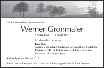 Anzeige von Werner Gronmaier von Schwäbische Zeitung