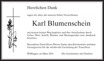 Anzeige von Karl Blumenschein von Schwäbische Zeitung