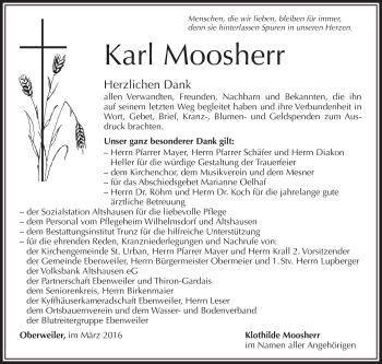 Anzeige von Karl Moosherr von Schwäbische Zeitung