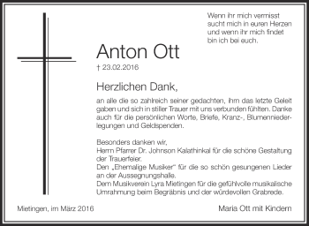 Anzeige von Anton Ott von Schwäbische Zeitung