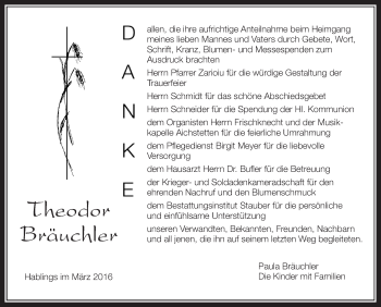 Anzeige von Theodor Bräuchler von Schwäbische Zeitung