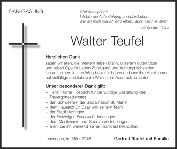 Anzeige von Walter Teufel von Schwäbische Zeitung